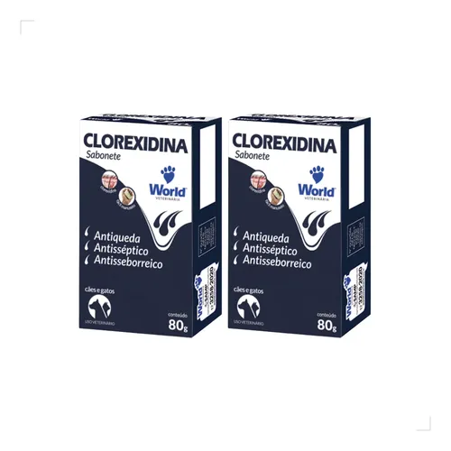 Kit 2 Sabonete Clorexidina Cães Gatos World Veterinária 80g